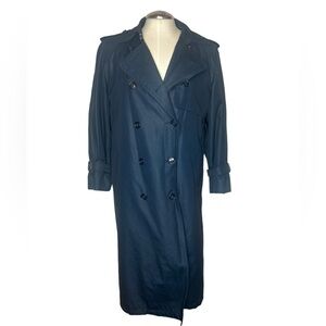 Vintage London Towne Double Breast Blue Plaid Lined Long Trench Coat Wool Sz 6P